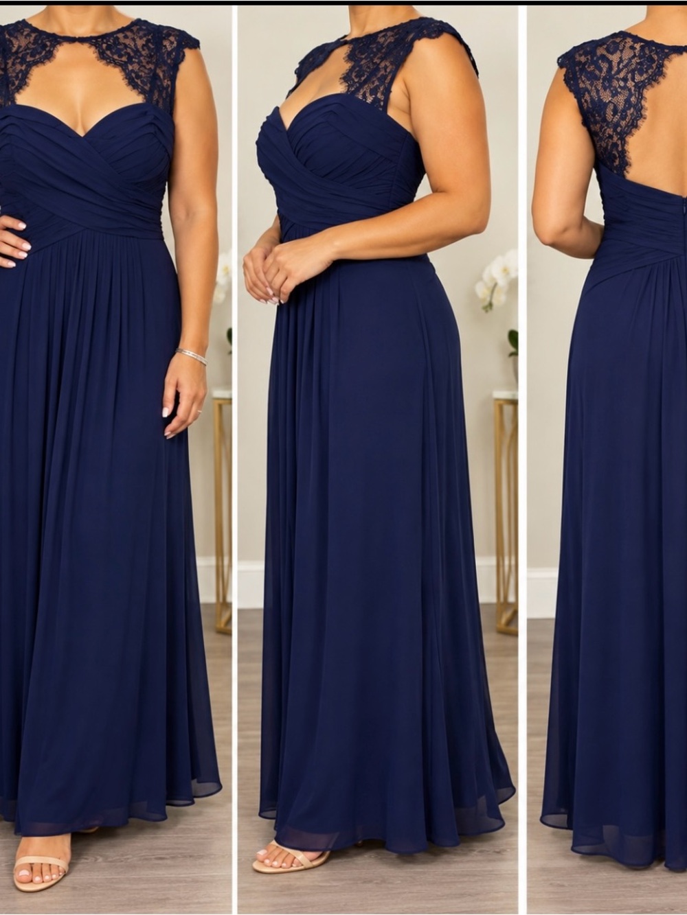 Midnight Velvet Navy Blue Lace Maxi Formal Dress Plus Size 20W NWT